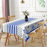 Lofaris Congrats Grad Blue Stripes And Dots White Tablecloth